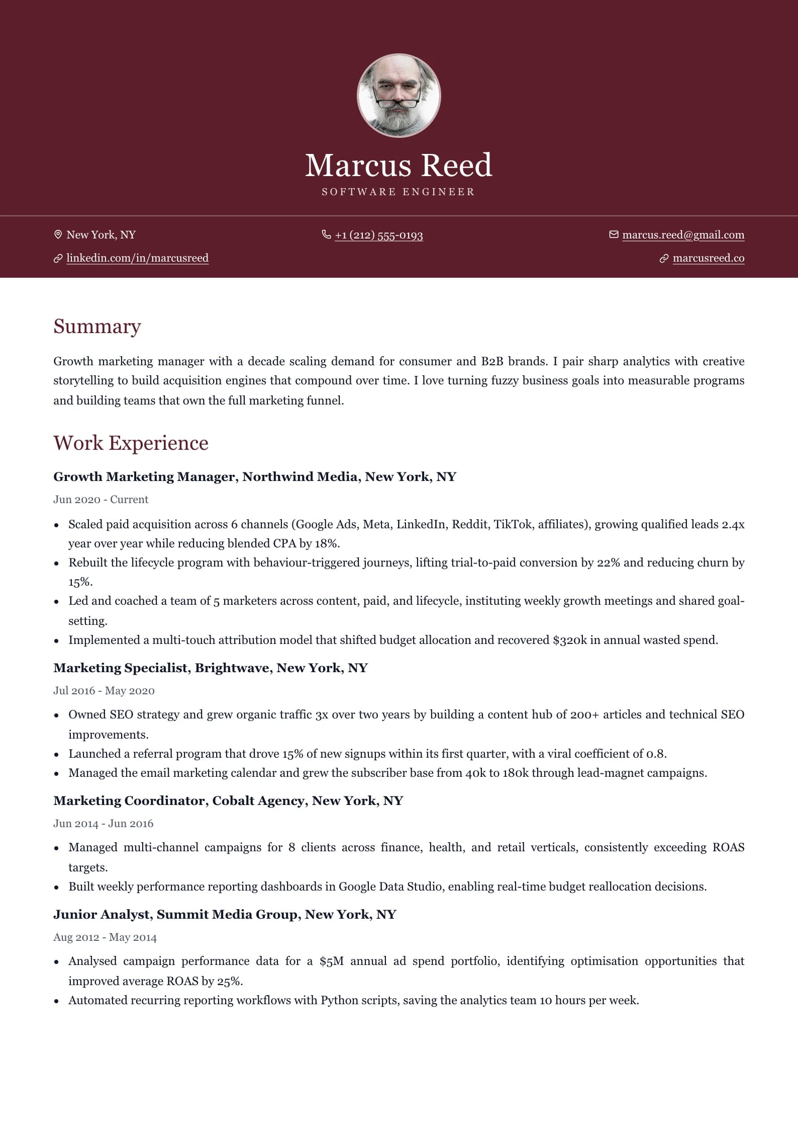 Crest Burgundy resume template