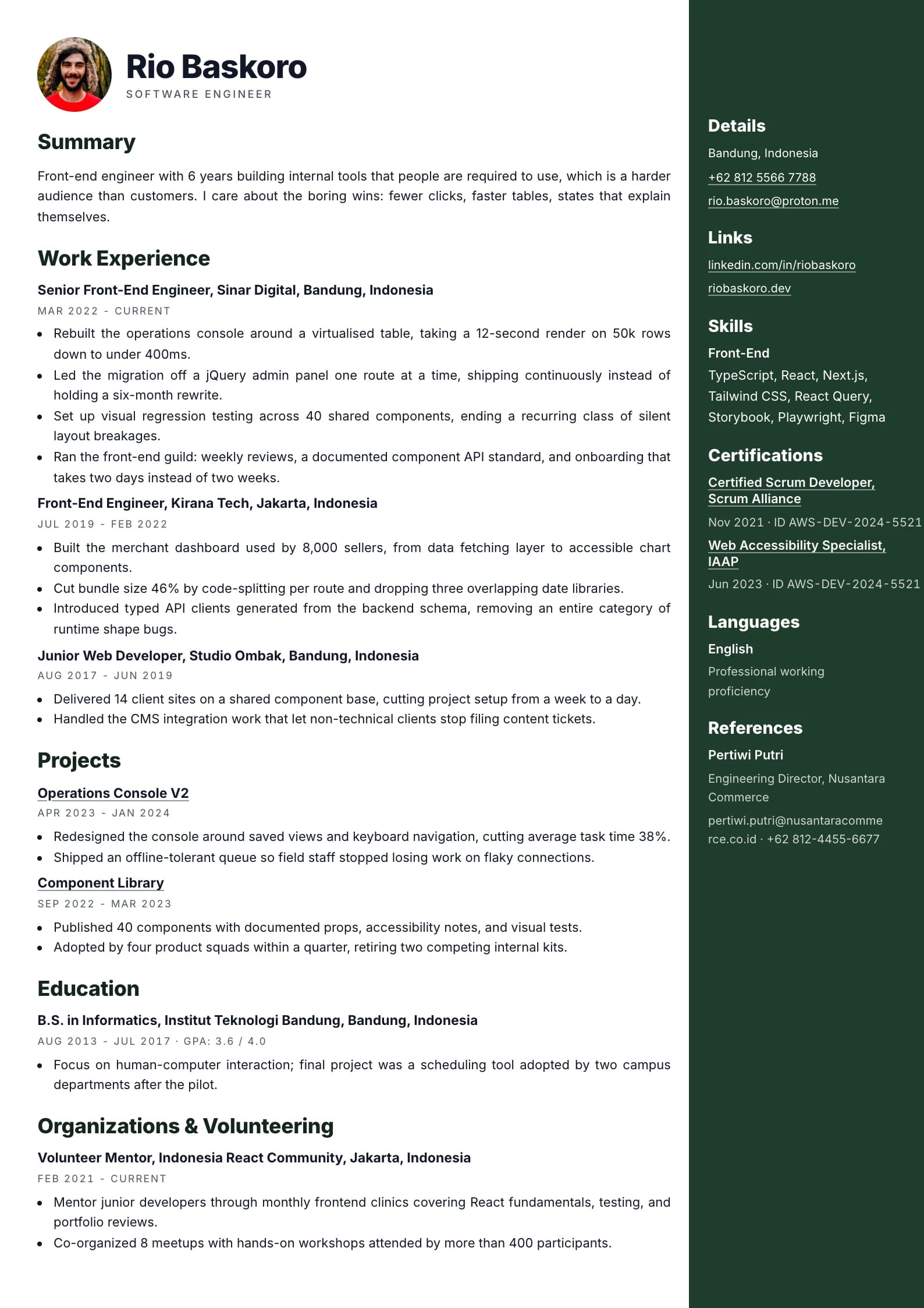 Dossier Forest resume template