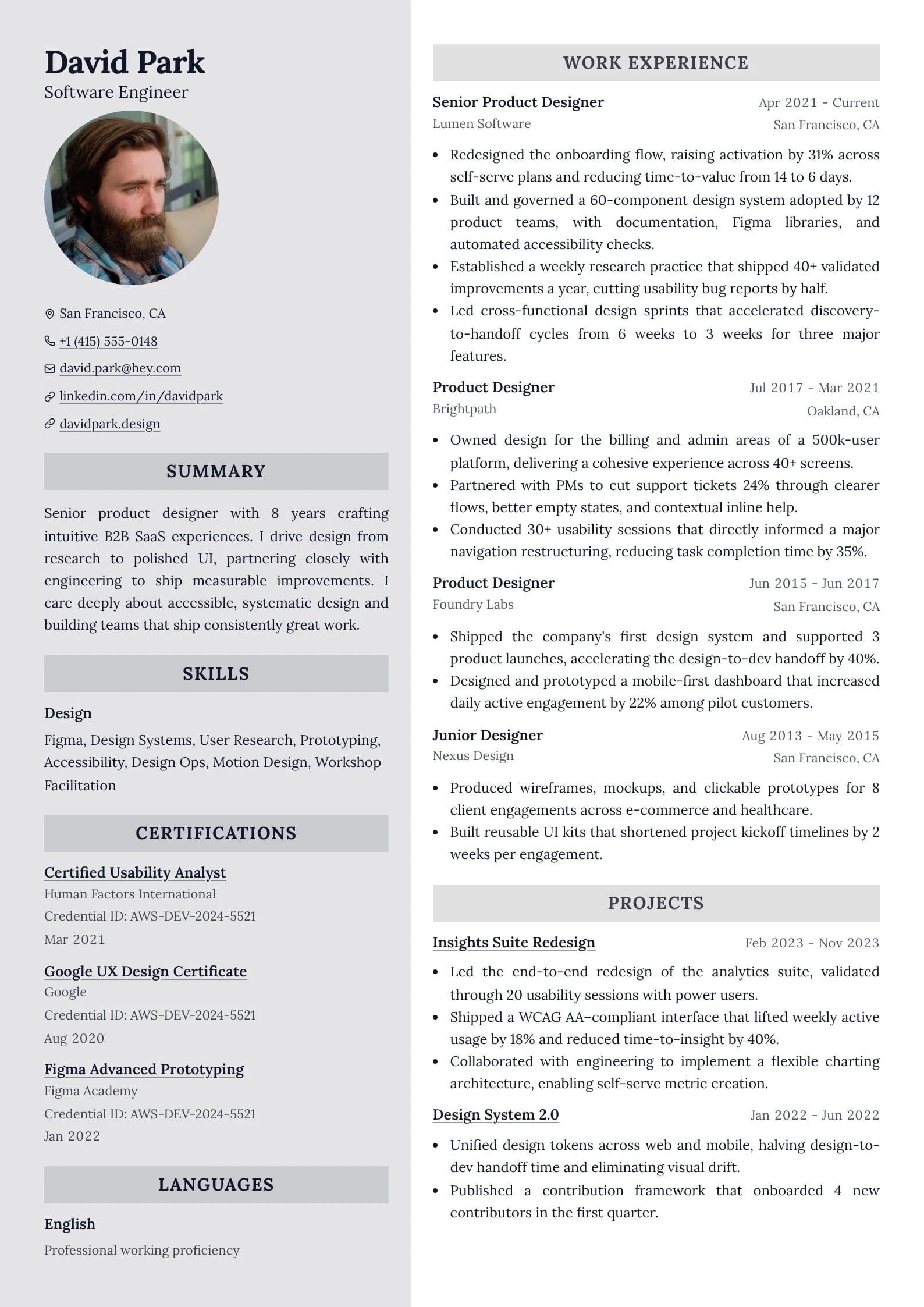 Duet Stone resume template