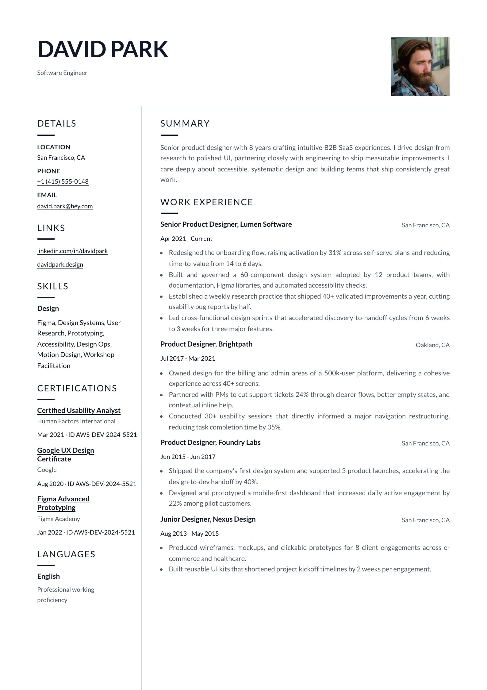 Ledger Graphite resume template