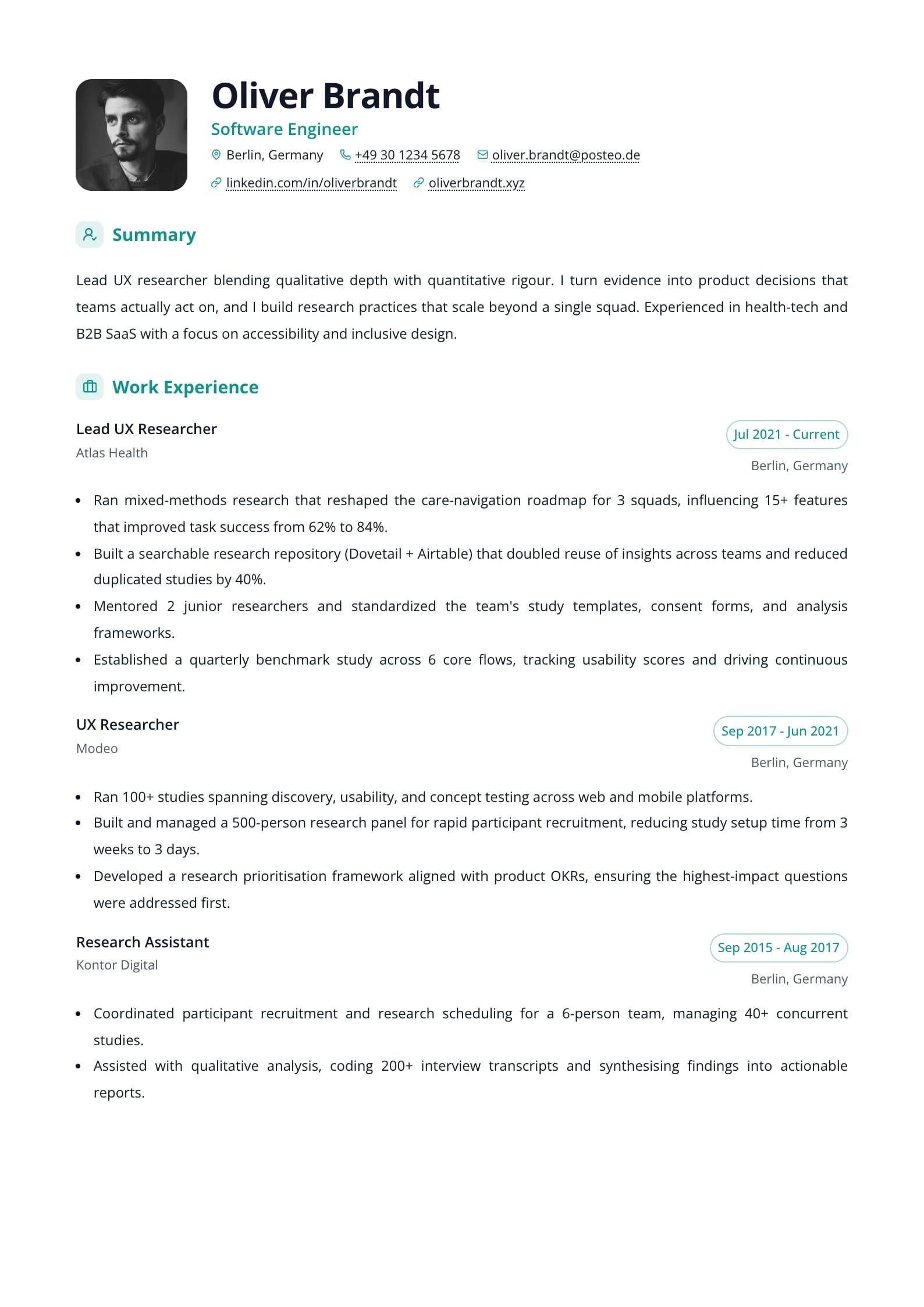 Studio Teal resume template
