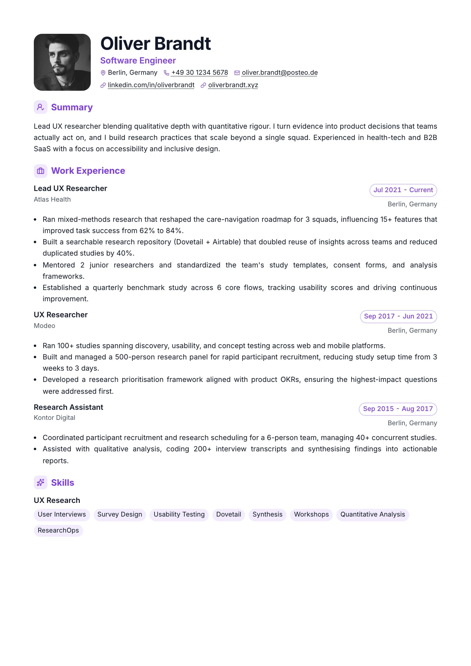Studio Violet resume template