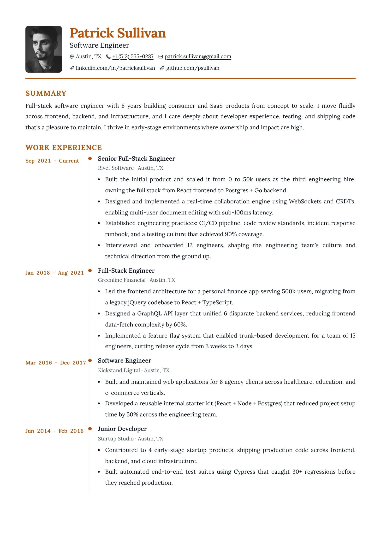 Timeline Amber resume template