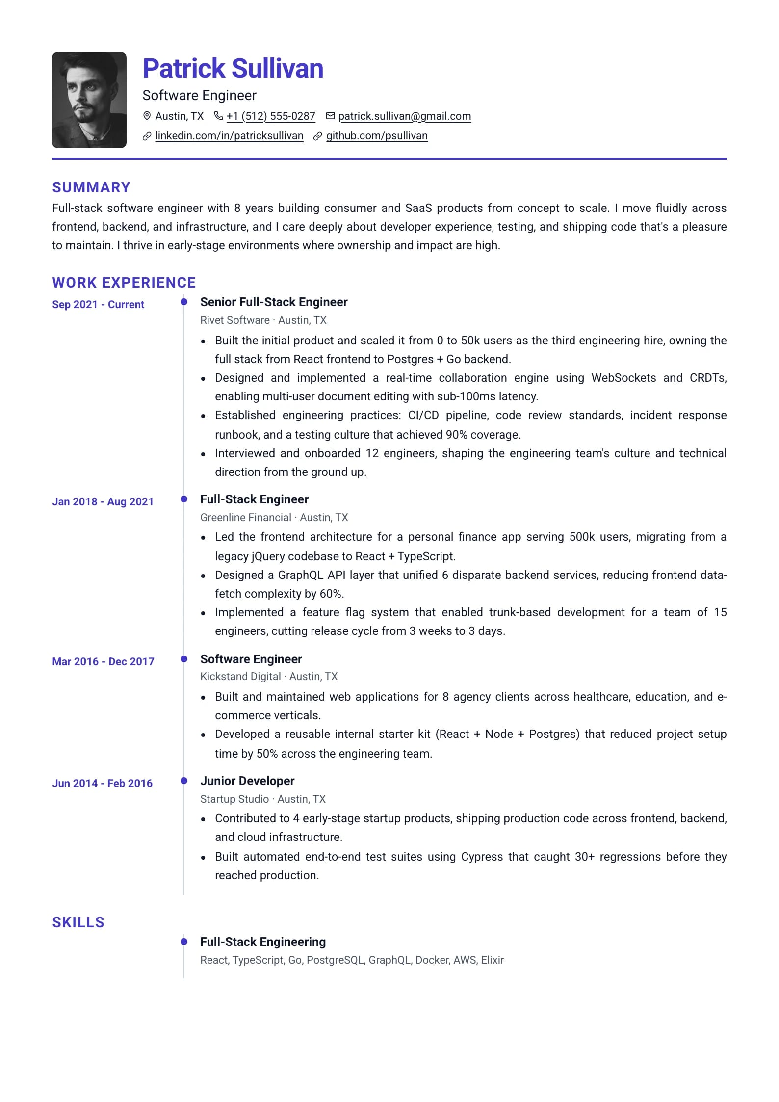 Timeline Indigo resume template